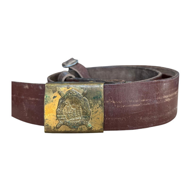 LEATHER BELT WITH GOLDEN BUCKLE - MILITARY SURPLUS ROMANIAN ARMY - USED