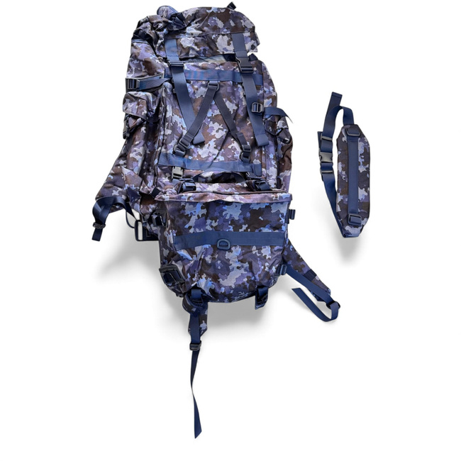 RUCSAC COMBAT MILITAR MARE CU BUZUNAR, PUIUT EXTERIOR DETASABIL - 90L - SURPLUS MILITAR ARMATA ROMANA - CAMUFLAJ COMBAT FA - NOU